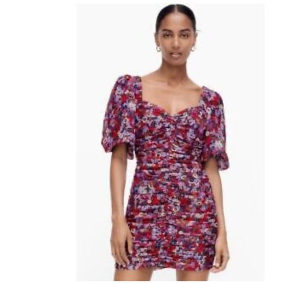 Zara New Floral Draped Low Plunge Neck Dress Size Small - Picture 2 of 10